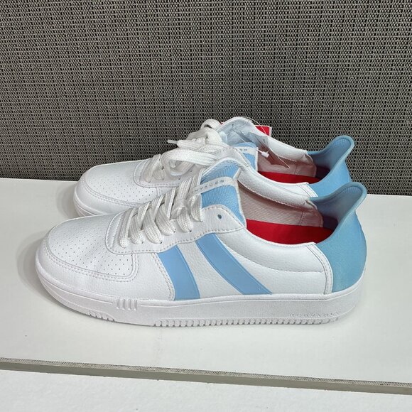 Redvanly men's Contender Sneakers Size 9 White & Blue Vegan Leather Breathable - Picture 1 of 7